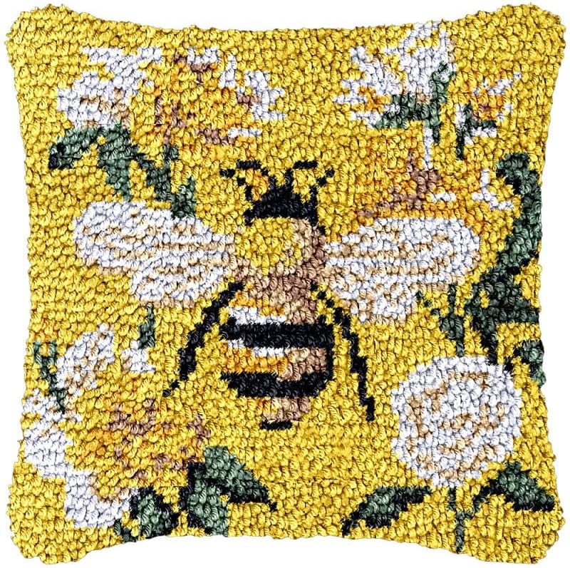 ShowNiceArt Bee & Orchid | Latch Hook Pillowcase Kits for Adults Christmas Starter DIY Cushion Pillow Needlework 17'' X 17''