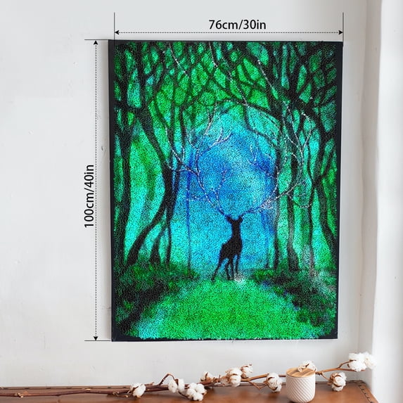 ShowNiceArt Christmas Elk and Aurora | Latch Hook Rug Kit for Adults, Crocheting Carpet Rug Yarn Sofa Cushion Mat Tapestry 50×38cm/20*15in