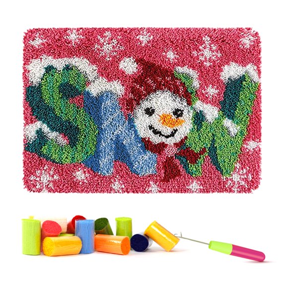 ShowNiceArt Christmas Snowman | Latch Hook Rug Kit for Adults, Crocheting Carpet Rug Yarn Sofa Cushion Mat Tapestry 50×38cm/20*15in