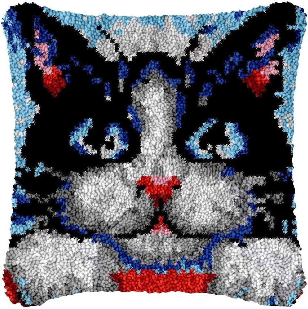 ShowNiceArt Cute Black cat | Latch Hook Pillow Kits, DIY Needlework Pillow Cover Sofa Cushion 50×38cm/20*15in