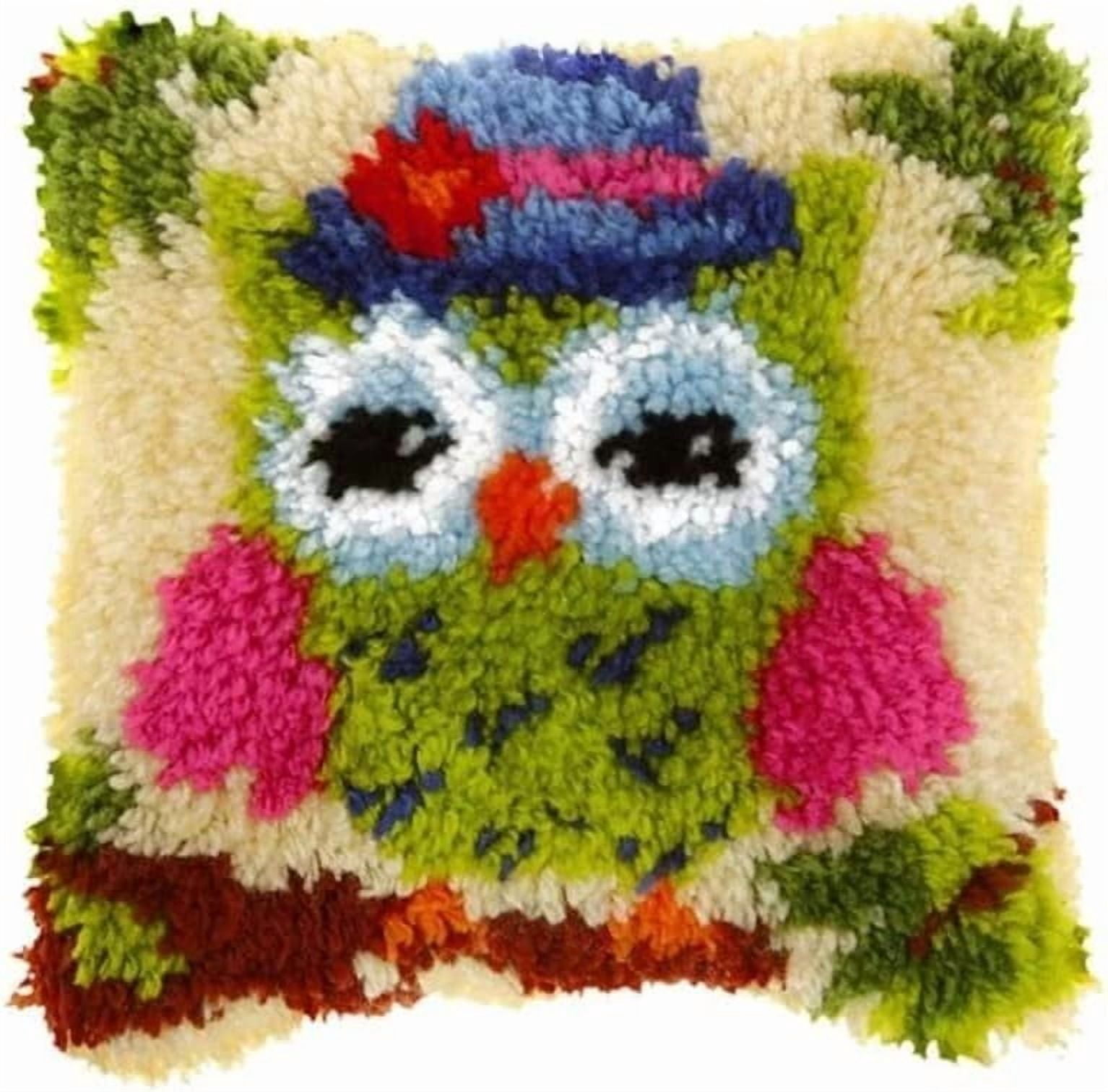 ShowNiceArt DIY Latch Hook Kits, Owl | Carpet Needlework Latch Hook Cushion Cover Kits for Kids & Adults Beginners 17x17 inch