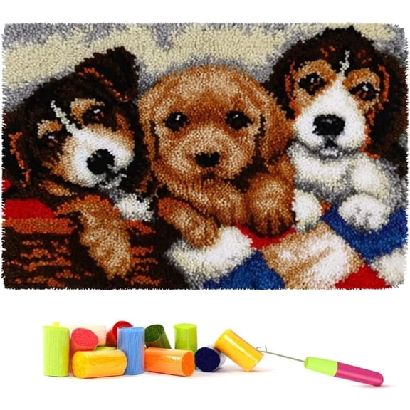 ShowNiceArt DIY Polyester and Cotton Latch Hook Puppies Rug Kits