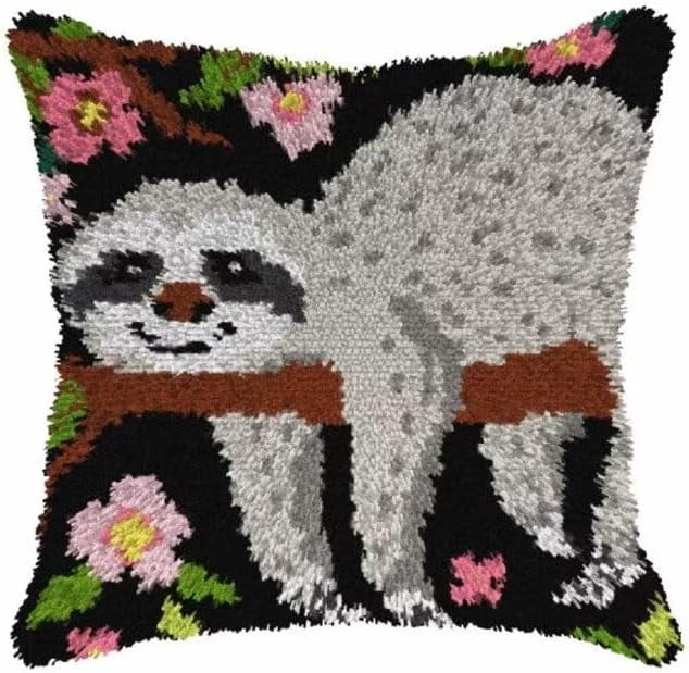 ShowNiceArt Gray Sloth | Latch Hook Cushion Kits for Adults, Latch Hook Pillow Case Kits Embroidery Kits 43X43CM/ 17X17Inch