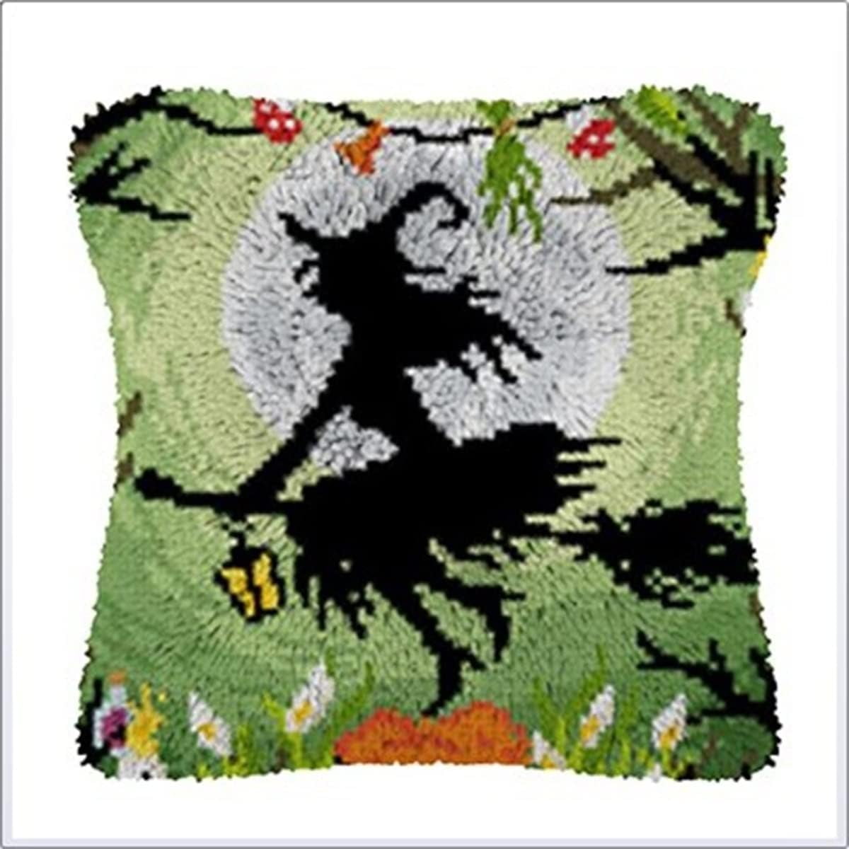 ShowNiceArt Latch Hook Kits for Adults/Kids Crocheting Pillow Canvas, Halloween Pattern | Embroidery Tapestry Needlework Home Decor 43 × 43cm / 16.9 * 16.9 inches