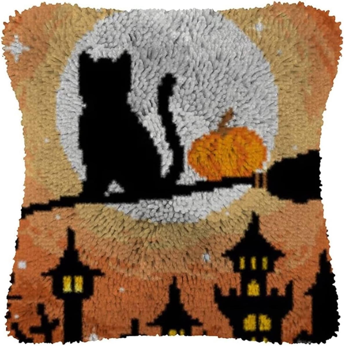 ShowNiceArt Latch Hook Kits for Adults/Kids Crocheting Pillow Canvas, Halloween | Pattern Embroidery Tapestry Needlework Home Decor 43 × 43cm / 16.9 * 16.9 inches