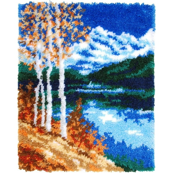 ShowNiceArt Latch Hook Kits Rug Embroidery Kit,Lake | Cover Sofa Home Cushion Cover Craft Kits 50*38cm/20*15in