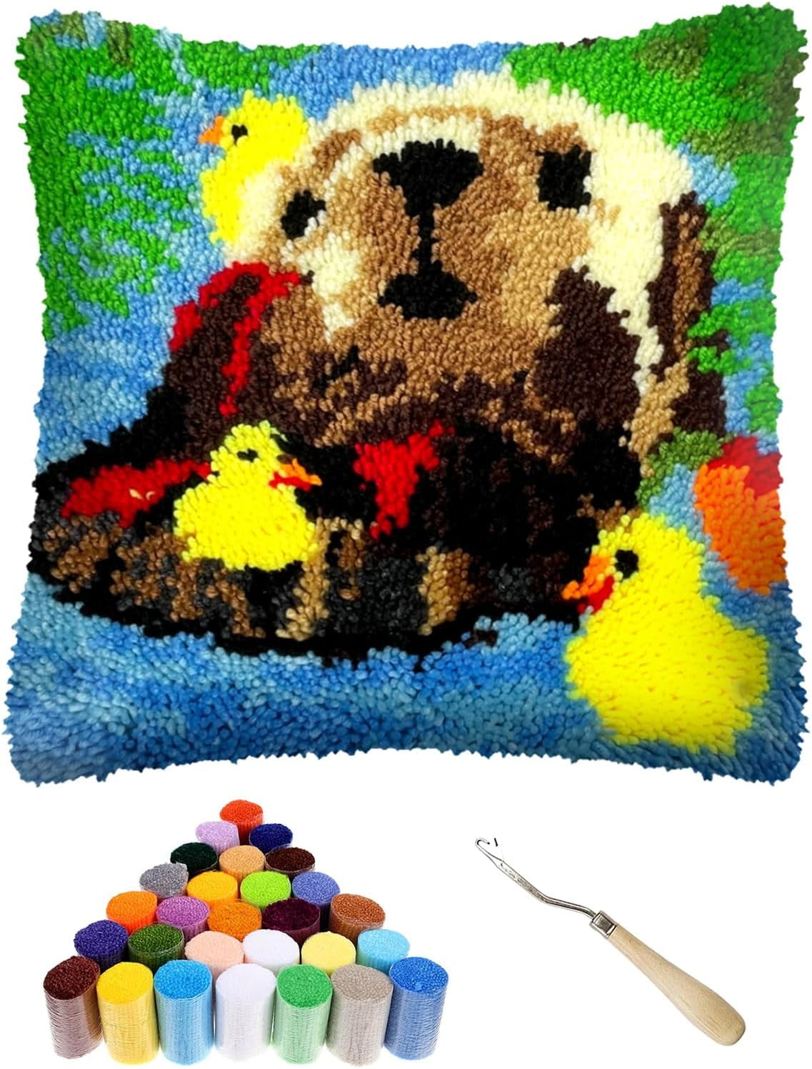 ShowNiceArt Latch Hook Kits for Adults, Cross-Stitch Cushion Cover for Home Sofa Decoration 17x17in