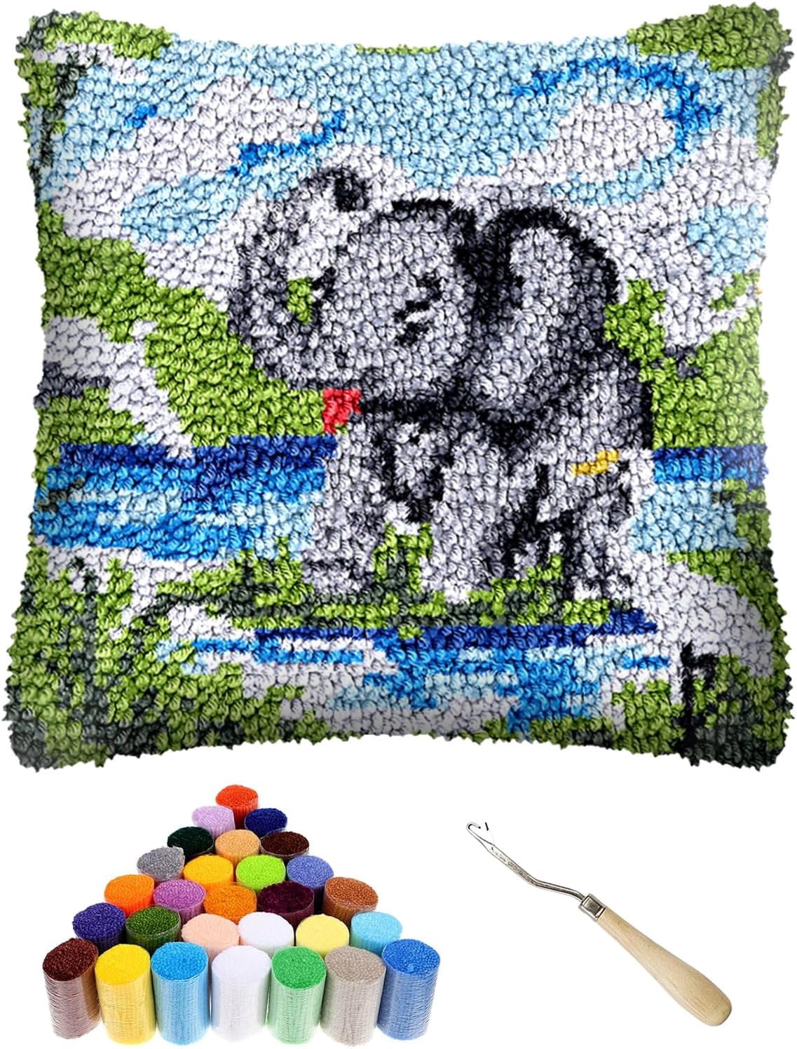 ShowNiceArt Latch Hook Kits for Adults, Cross-Stitch Cushion Cover for Home Sofa Decoration 17x17in