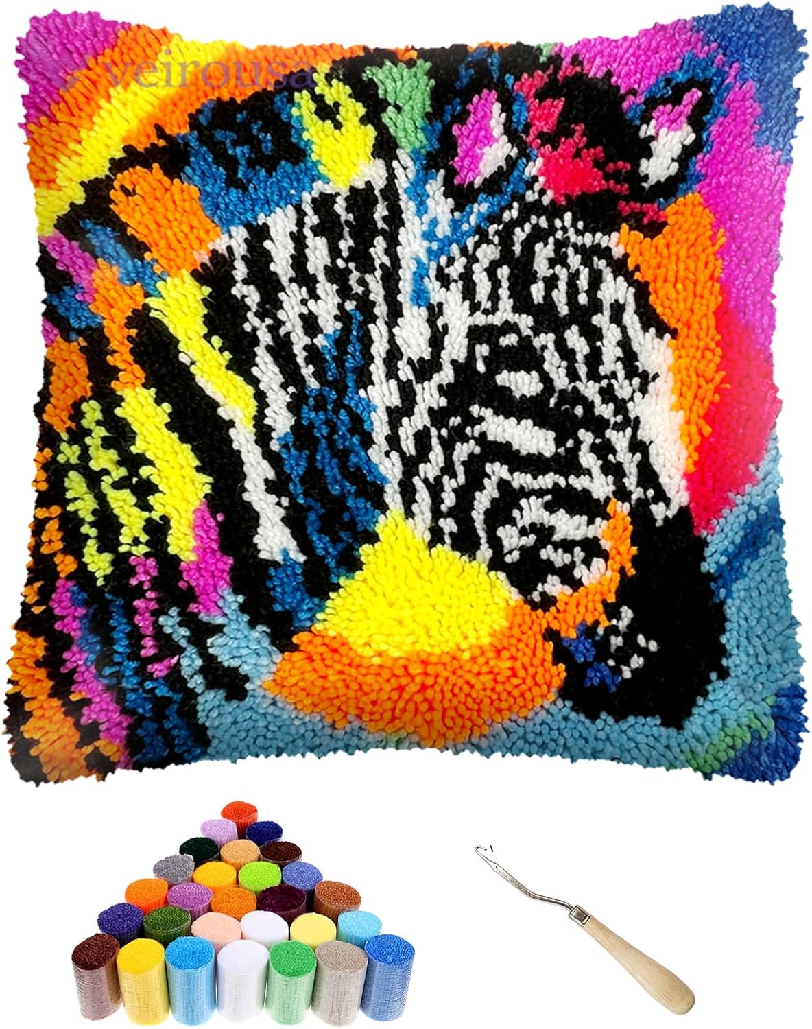 ShowNiceArt Latch Hook Kits for Adults, Cross-Stitch Cushion Cover for Home Sofa Decoration 17x17in