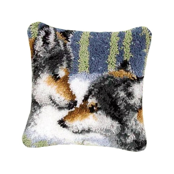 ShowNiceArt Latch Hook Pillow Kits, Wolf In Snow Throw Cover Rug Making DIY Embroidery Crochet Wolf 4343cm/17*17in