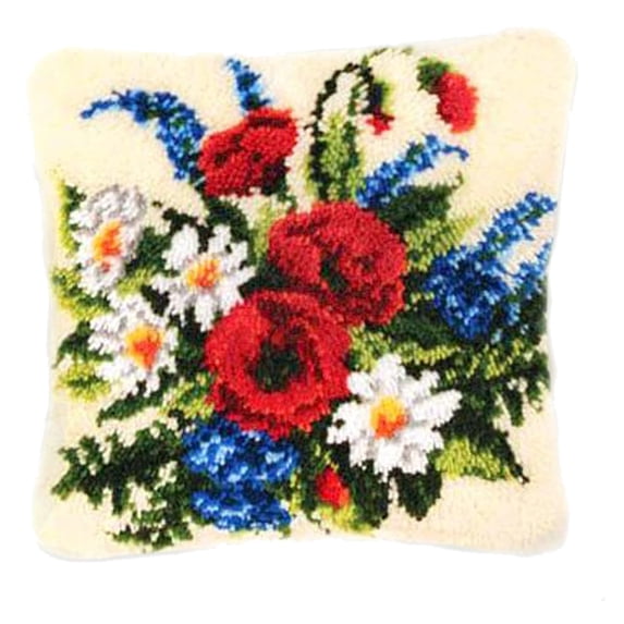 ShowNiceArt Latch Hook Pillow Kits for Adults,Flower Embroidery | Creative Craft Home Decor Ideal 43×43cm/17*17in