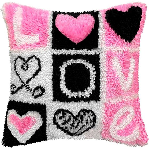 ShowNiceArt Latch Hook Pillowcase Kits, DIY Love Words | Crafts Cover Case Heart Canvas Crochet Yarn Kits Needlework Crafts 17'' X 17''