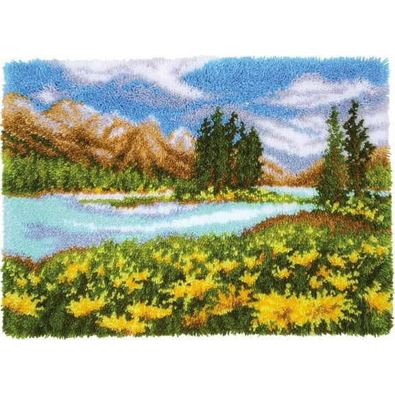 ShowNiceArt Latch Hook Rug Kit, Countryside | Cross Stitch Kit Carpet Making Cushion Needlework Home Decor, 60x40 cm