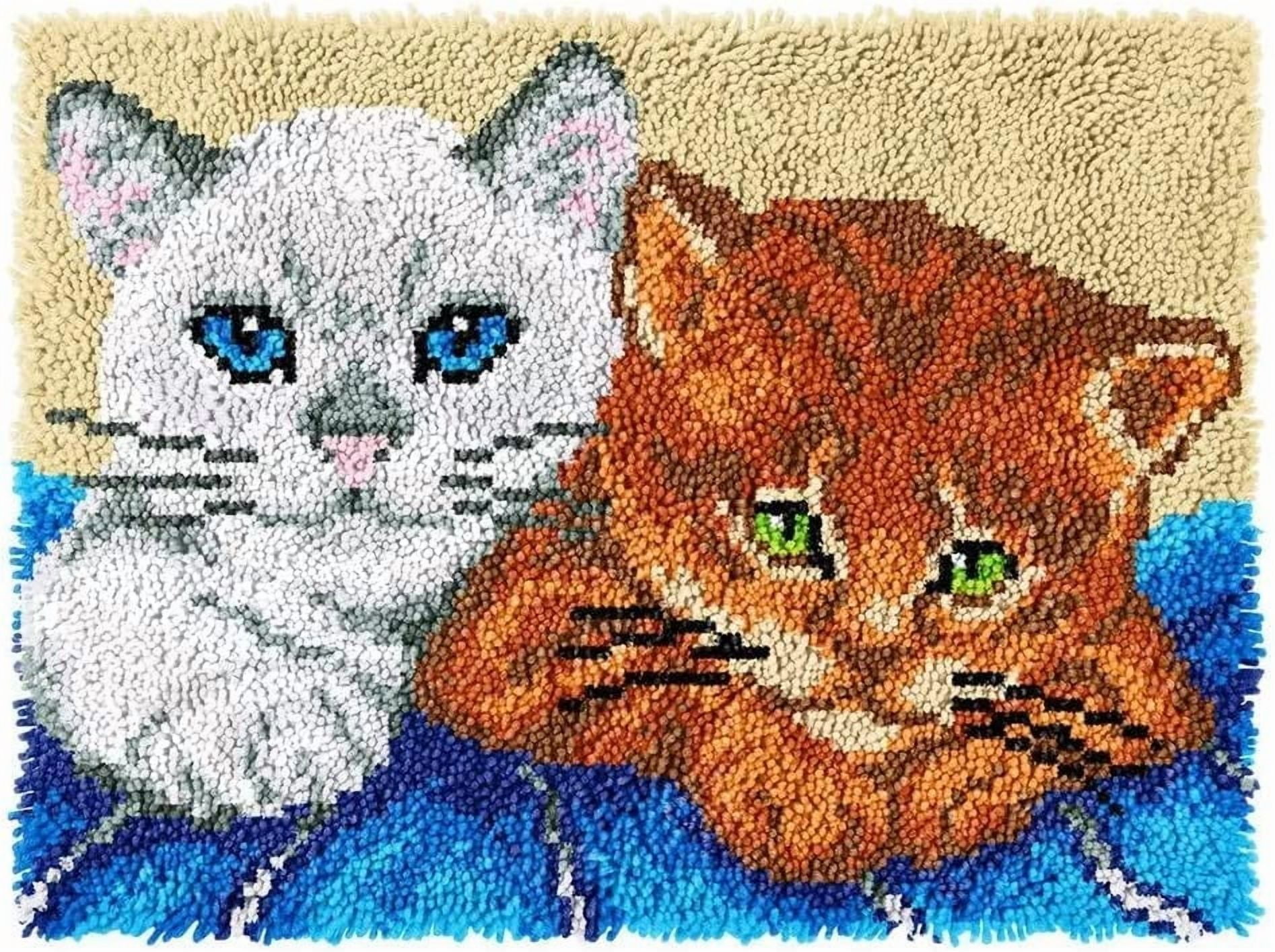ShowNiceArt Latch Hook Rug Kit, Cute Cat | DIY Rug Making Kit for Adults Kids, Cross Stitch Kit Carpet Making Cushion 50*38cm/17*17in