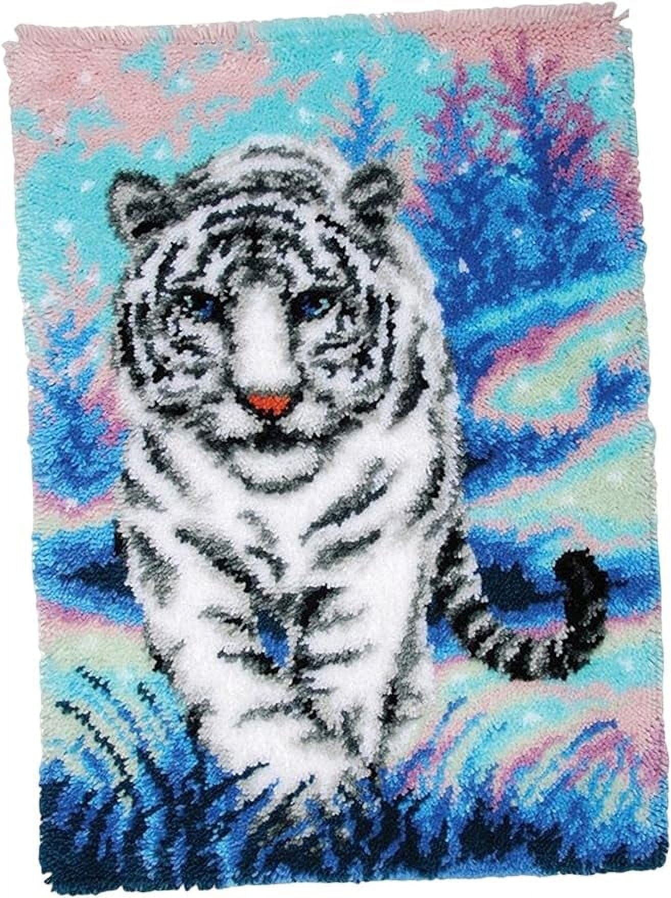 ShowNiceArt Latch Hook Rug Kit DIY Rug, White Tiger | Carpet Needlework Home Decoration Latch Hook Kits for Adults for Christmas, 20*15in