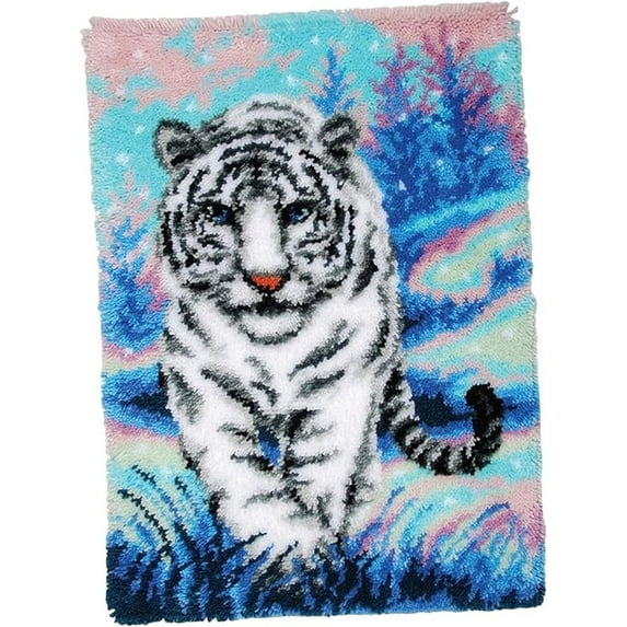 ShowNiceArt Latch Hook Rug Kit DIY Rug, White Tiger | Carpet Needlework Home Decoration Latch Hook Kits for Adults for Christmas, 20*15in