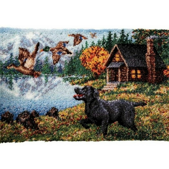 ShowNiceArt Latch Hook Rug Kits for Adults ,Dog Chasing Ducks | Crocheting Carpet Rug Yarn Sofa Cushion Mat Tapestry 100×76cm/40*30in
