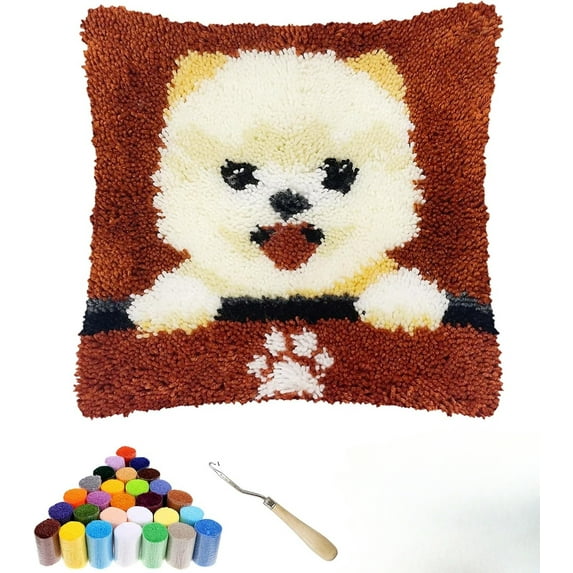 ShowNiceArt Yorkshire Puppy | Latch Hook Kits for Adults, Beginners DIY Crochet Pillow Kit Pillowcase Hook Needlework Cushion Cover 17x17 inch