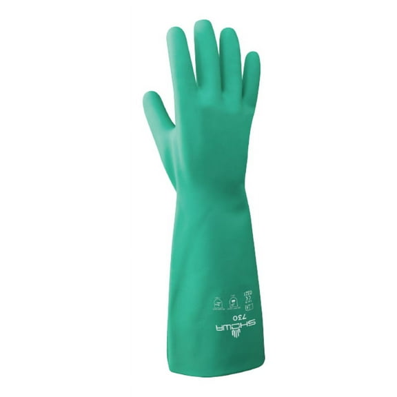 Showa 730-07.RT Unisex Nitrile Chemical Gloves, Green, Size S
