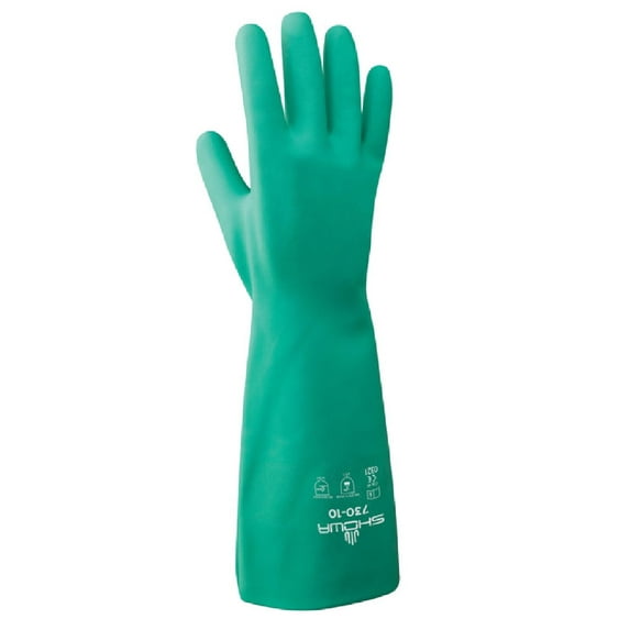 Showa 730-08.RT Unisex Nitrile Chemical Gloves, Green