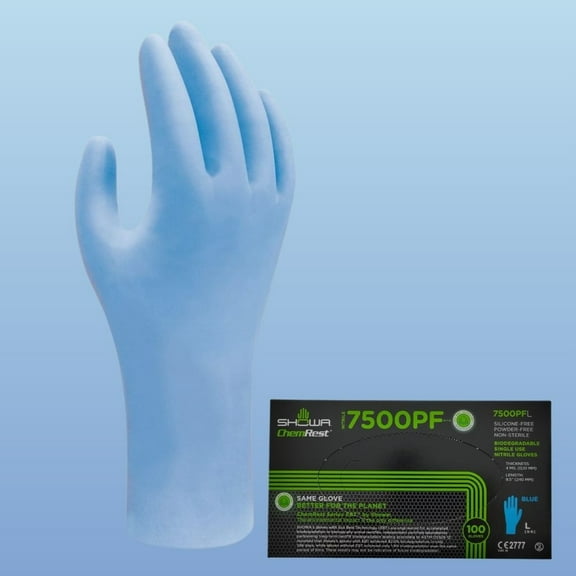 Showa 7500PF EBT Biodegradable Disposable Nitrile Gloves, 4 mil, Powder-free