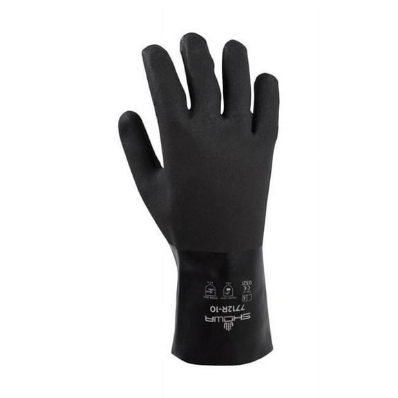 Showa 7802994 Unisex Indoor & Outdoor PVC Gaunlet Chemical Gloves, Black - Large