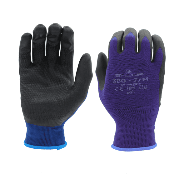 SHOWA® ATLAS® 380 General Purpose Work Gloves, Patented Waffle Pattern, Foamed Nitrile Palm Coated, Extra Large, 12 Pairs