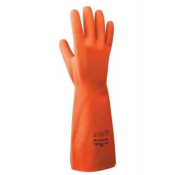 SHOWA 707HVO 12" Disposable Biodegradable Chemical Resistant Glove, Orange, Small, 12 Pair