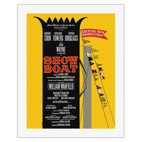 Showboat - Starring Barbara Cook and Constance Towers - Vintage Broadway Poster by M. Koskinen c.1966 - Fine Art Rolled Canvas Print 20in x 26in