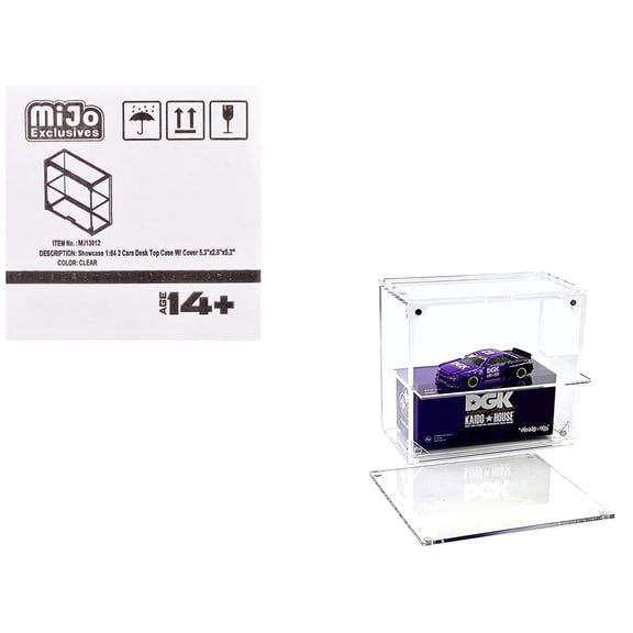 Showcase 2 Cars Desk Top Display Case with Cover "Mijo Exclusives" for 1/64 Scale Models