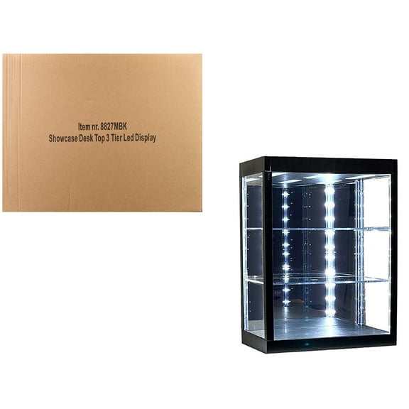 Showcase 3 Tier Display Case with Mirror Back Panel and LED Lights for 1/64-1/18 Scale Models