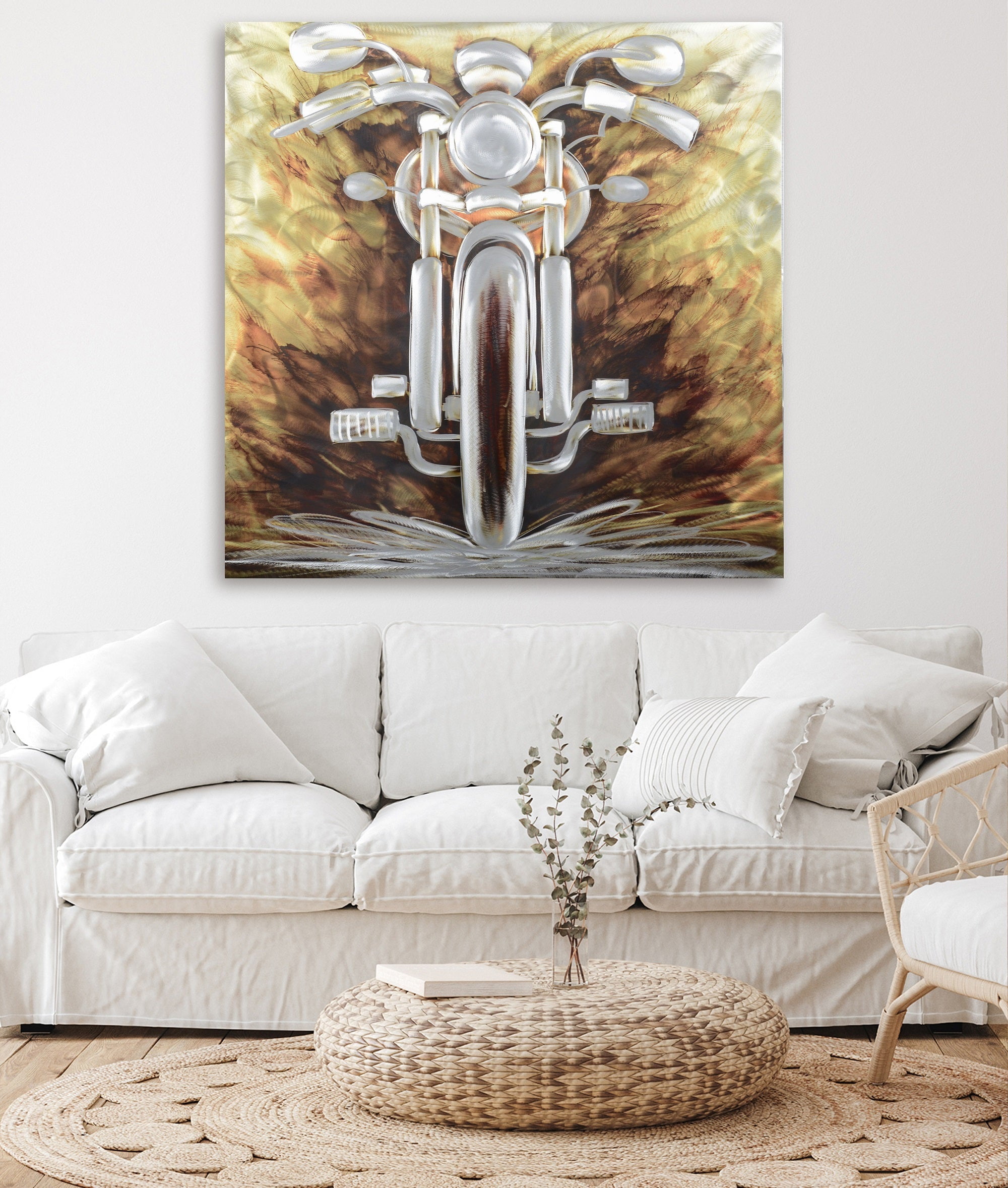 Handcrafted Aluminum Motorcycle Wall Art with Polished Finish
