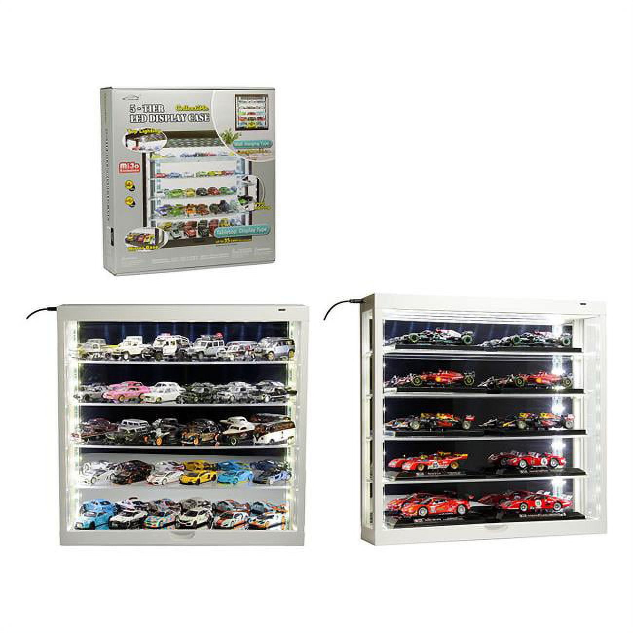 White Wall Mount 5-Tier Display Case with Mirror Back Panel