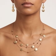 Women's Gold-Tone Layered Multi-Strand Necklace & Earring Set 16" | Hammered Disc & Bead Station Fashion Jewelry Set t#MS23837NE01SHBA10