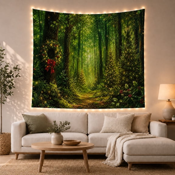 Showcases Forest Tall with Trees Foliage Verdant Canopy, Mystical Fantasy for Space Lovers, Galaxy Room Decor, Christmas Gift, Tapestry Wall Hanging for Bedroom and Dorm