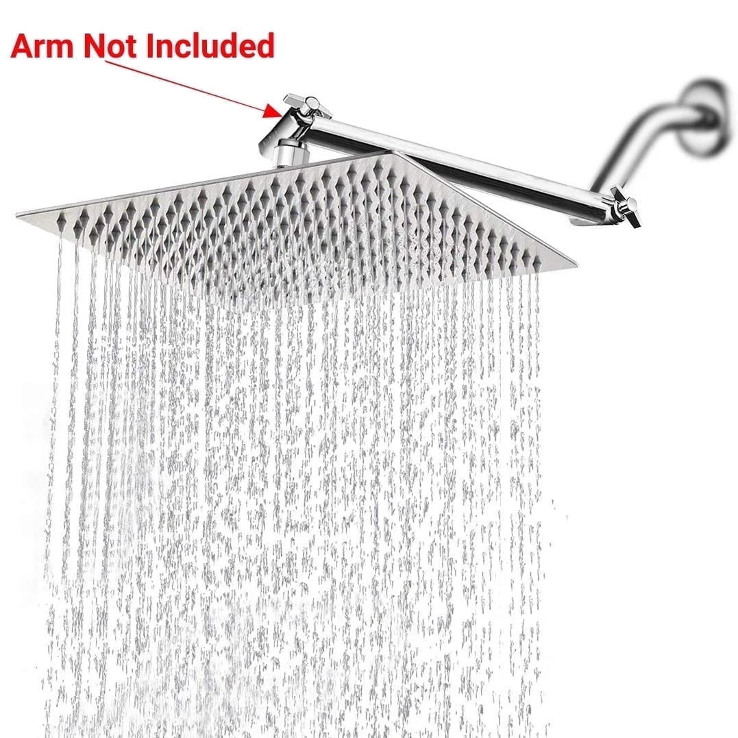 Shower Head, 12'' Stainless Steel Rainfall Shower  Rain Square Ultra-Slim Shower  (No Arm Included)