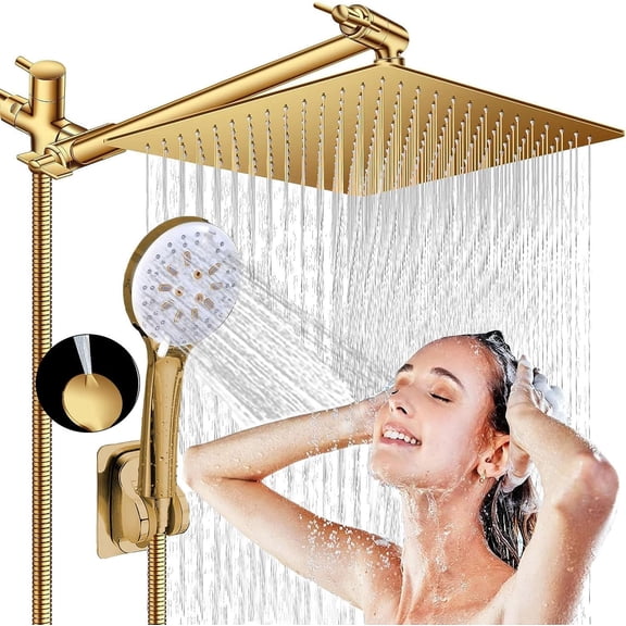 Shower , 8" High Rain shower with Handheld Combo, 6 Settings Handheld with 78" Anti-leak Hose, 11" Adjustable Extension Arm, Thin Water Saving, ,