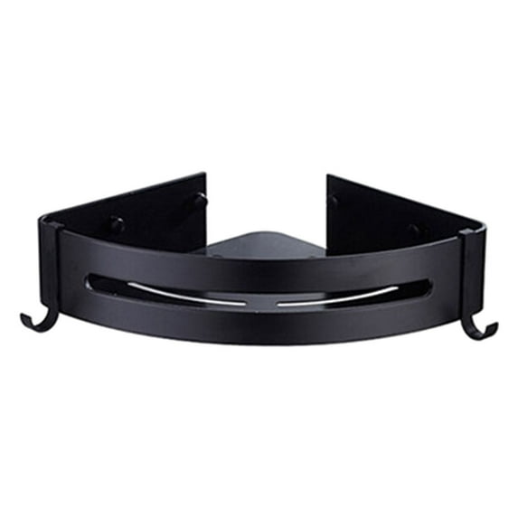 Shower Adhesive Wall Mounted Corner Shelf Aluminum Shampoo Holder Storage for Toilet - Triangle Black