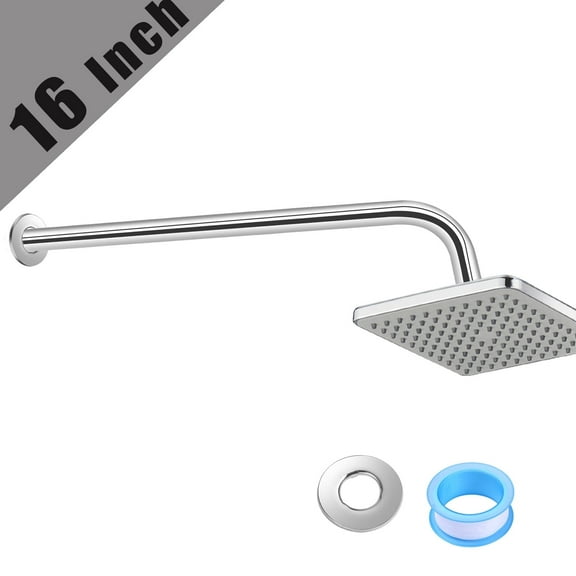 Shower Arm with Flange, 16 in Wall Mount Replacement Angle Shower Head Arm Wall-Mounted For Fixed Shower Head & Handheld Showerhead, Silver