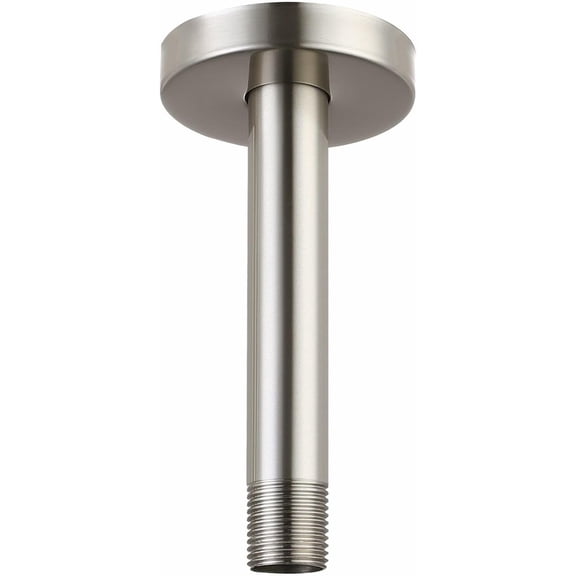 Shower Arm with Flange, Ceiling Mounted Fixed Shower Pipe, Bathroom Straight Rain Shower  Arm,  Connection 1/2 NPT (6 Inch, Brushed Nickel)
