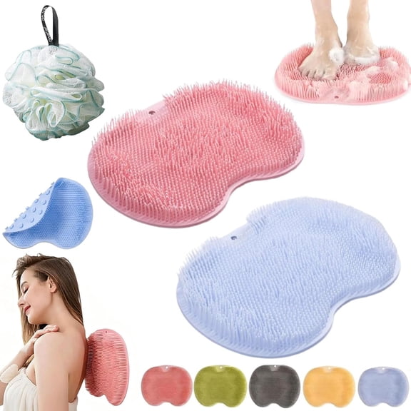 Shower Back and Foot Scrubber, Shower Foot Scrubber with Handle Adjustable, No Bend Deep Clean Massage Pad, Wash Pad Wall Mounted Slip Suction Cups, Make a Spa for Your Feet at Home (2pc-A)