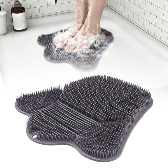 Shower Back Scrubber, Non Slip Shower Mat, Non-Slip Suction Cups Body Cleaning Pad, Exfoliating Silicone Massage Mat for Back, Wall Mounted Bath Wash Pad for Men Women (Grey)