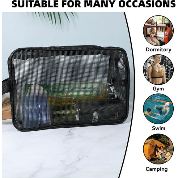 Shower Bag, Mesh Cosmetic Bags Zipper Pouch, Shower Organizer Toiletry Storage Pouch Portable Mesh Accessories Organizer Tote Suitable for Dorm Gym Beach Travel Camping（Grey, 25*11*16cm）