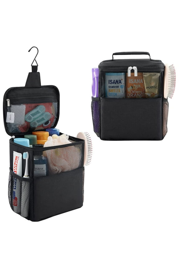 Shower Bag Mesh Shower Caddy Portable College Dorm Room Essentials Tote Bag for Bathroom, Gym, Travel, Camping Quick Dry Hanging Shower Organizer Basket Toiletry Bag, Black