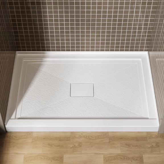 Shower Base 32 in. D x 48 in. W x 3 3/4 in.H Center Drain Acrylic Shower Pan, Integrated Tile Flange, Non-Slip Textured Floor, Magnetic Drain Cover, White (Drain Kit Not Included)