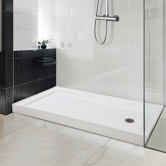 Shower Base 60" L x 32" W with Stainless Steel Drain, Shower Pan ＆ Tray with Non-Slip Texture, Center Drain