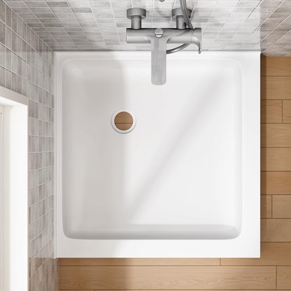 Shower Base, Corner Drain Double Threshold Shower Pan, Glossy White Acrylic with Easy-Clean Stain-Resistant Surface, Easy Installation