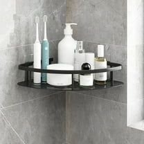 Shower Basket Corner Shower Organizer, No Drilling Shower Shelf Suction Cup Adhesive, Wall Mounted Space Aluminum for Kitchen Bathroom