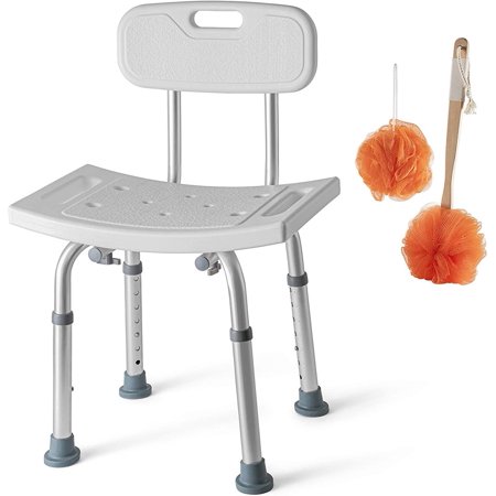 Shower and Bath Chair, 8 Adjustable Heights, Set of 3 - Includes Back Scrubber & Additional Sponge -Chair is Anti Slip for Safety, Assemble Tool Free, Shower and Bath Chair for Elderly