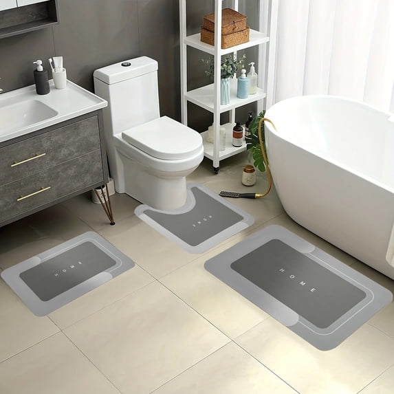 Shower Bath Mats Non Slip Mildew Resistant 3 Piece Set Super Absorbent Washable Toilet Rugs U Shaped Washable Non Slip for Home Hotel Bathroom